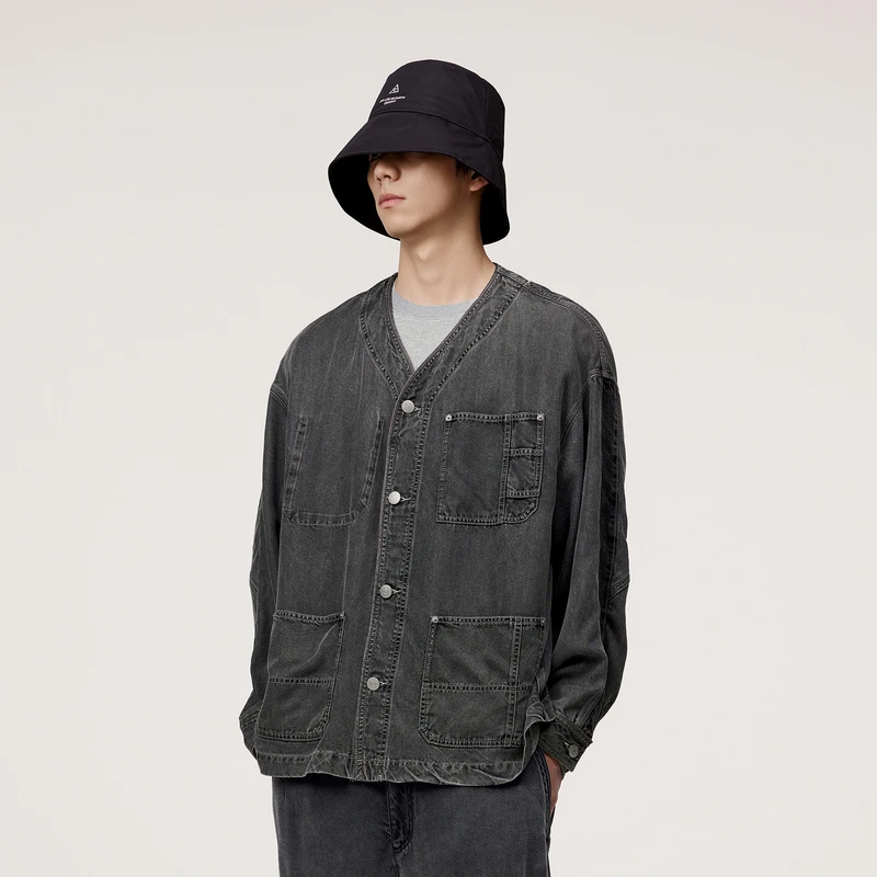 速写男装春新品夹克外套男无领休闲舒适优雅简约简约9O3610900