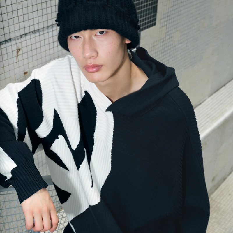 速写男装秋折扣新品毛衫个性撞色套头连帽9M8310460
