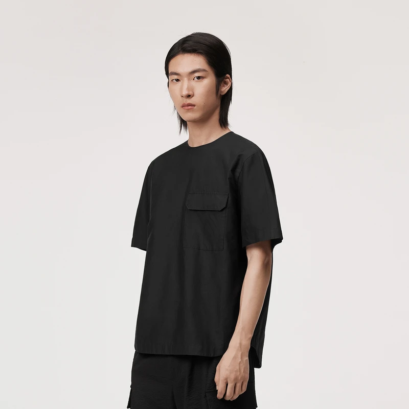 速写男装夏季新品衬衫简约拉链门襟短袖黑色男士衬衣9O5211670