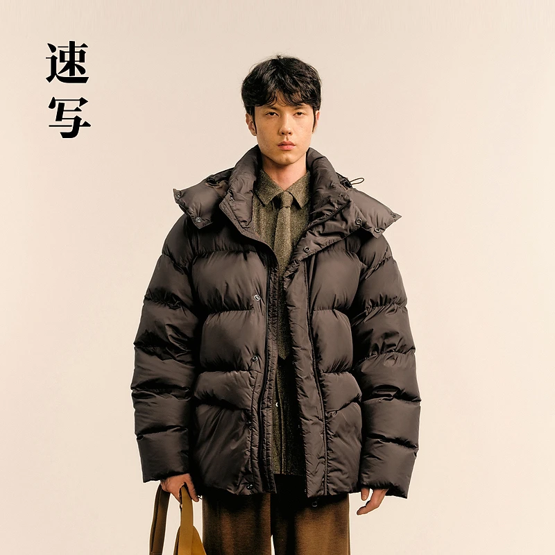 速写男装秋冬新款休闲廓形羽绒服连帽舒适保暖外套复古9OBC13630