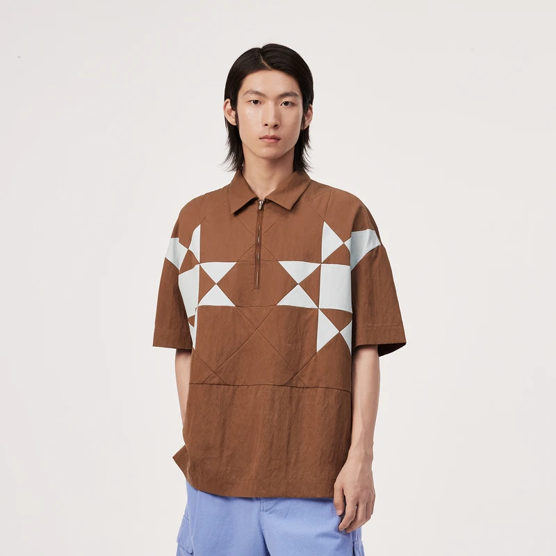 速写男装夏季新品衬衫翻领套头复古短袖时尚休闲印花潮9O6213410