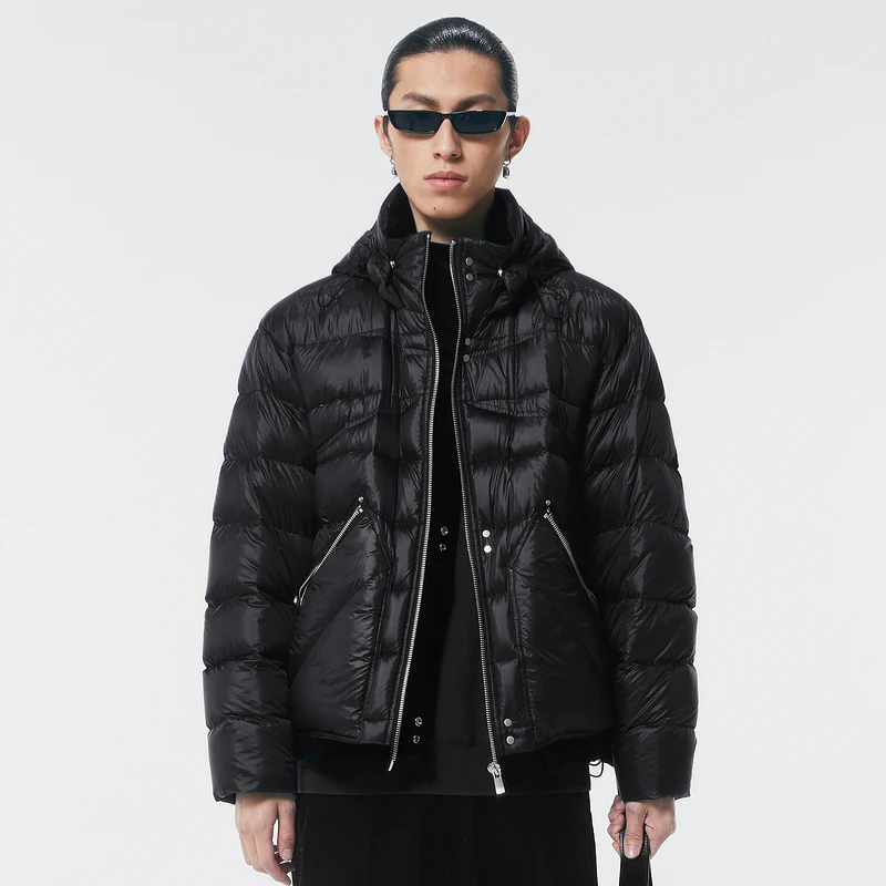 速写男装冬季羽绒服连帽时尚短款男士保暖个性百搭外套9L9C12330