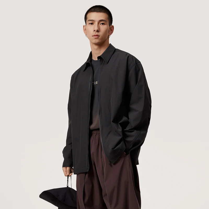 速写男装春新品夹克宽松衬衫领黑色简约优雅时尚设计感9O2612420