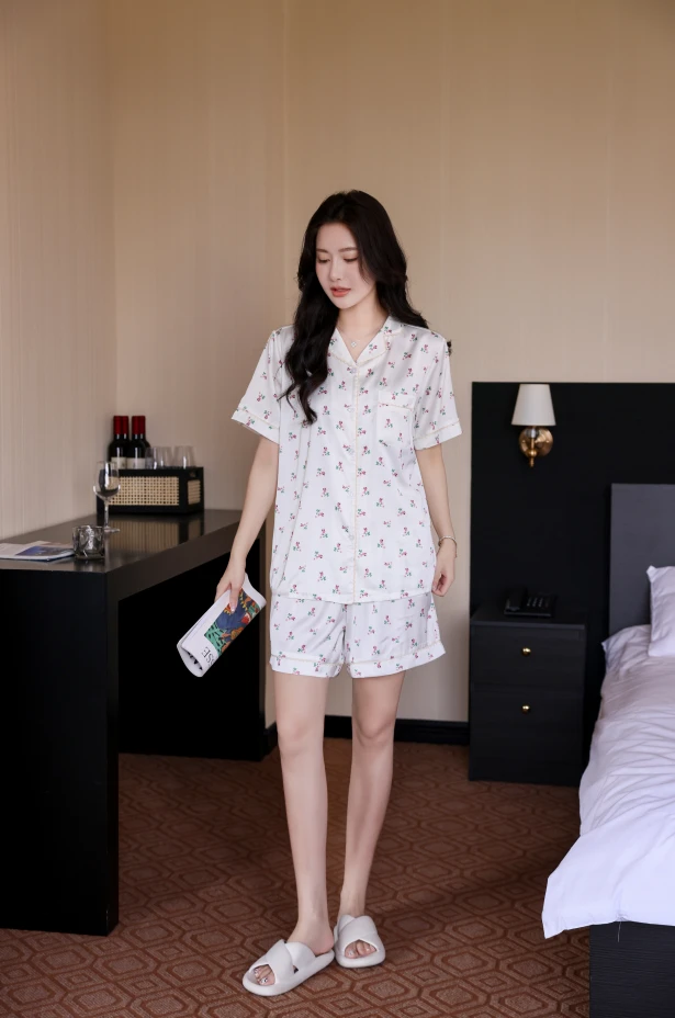 【邢家媳妇专属】夏季冰丝家居服薄款小清新甜美碎花睡衣女套装休闲