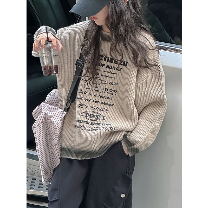 K27241孙小美喷绘女童毛衣2025新款秋冬装加厚针织衫大童上衣