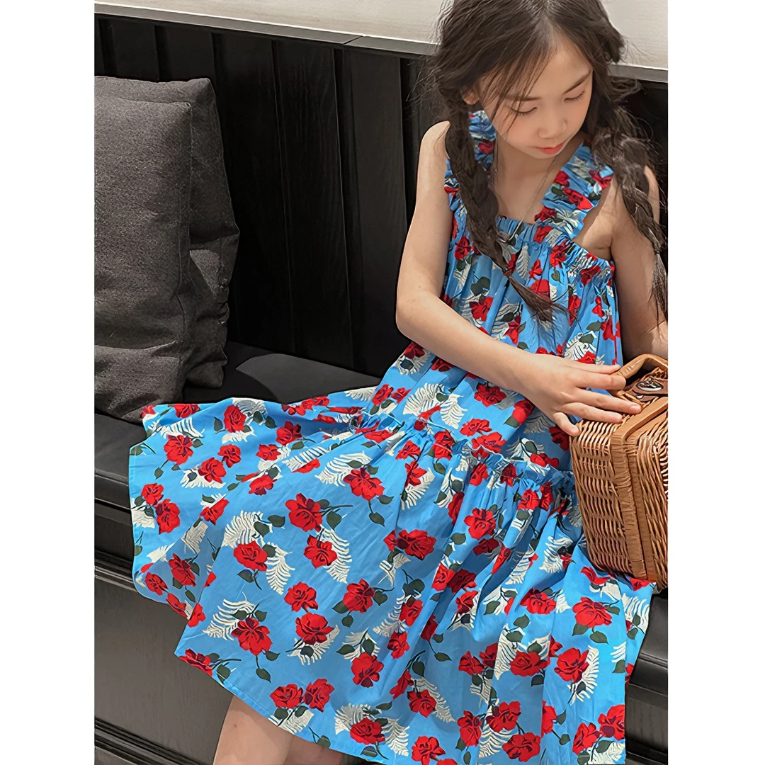 K24229韩国童装连衣裙儿童碎花裙子2025夏新款吊带裙小女孩背带裙