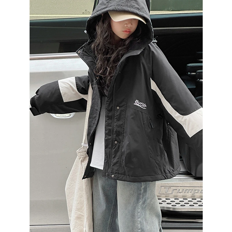 K27552孙小美女童连帽外套2025新款秋冬装冲锋衣夹棉加厚上衣