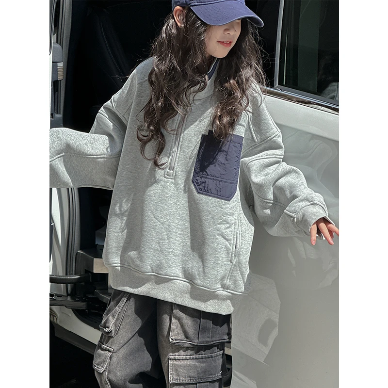 K27413孙小美半拉链女童卫衣秋冬装2025新款儿童加绒加厚衣服