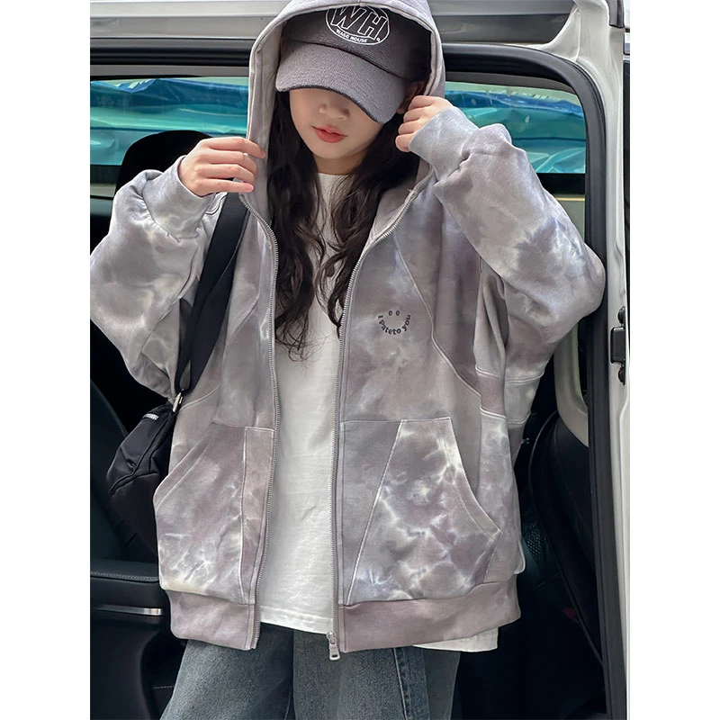 K27157孙小美扎染女童外套2025春秋装新款儿童连帽卫衣上衣潮
