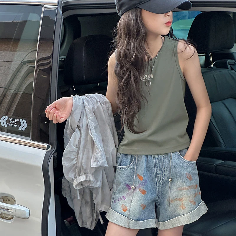 K26572童装女童夏季背心儿童无袖上衣2025夏季新款洋气修身打底衫