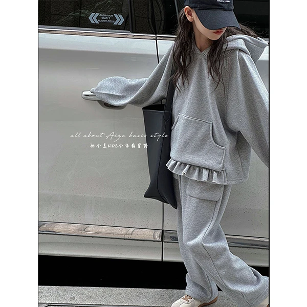 K25090韩国童装女童加绒加厚套装秋冬装儿童卫衣两件套时髦衣服潮