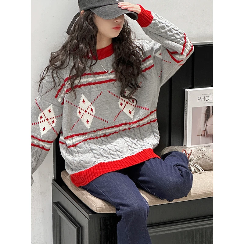 K27942女童毛衣秋冬装儿童打底衫2025新款女大童针织衫上衣服时髦