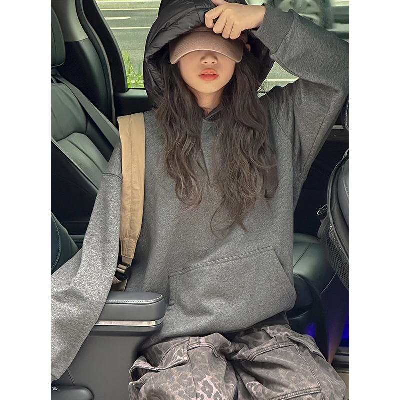 K27487孙小美拼接女童连帽卫衣2025秋冬加绒加厚新款儿童上衣