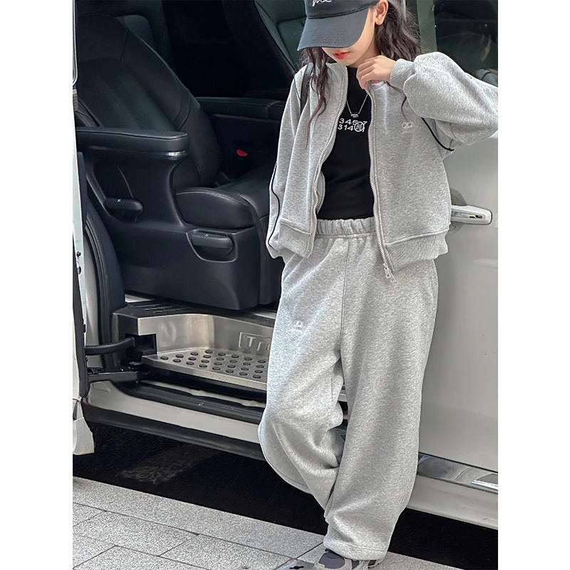 K27394孙小美女童运动套装2025秋冬装新款加绒加厚保暖两件套