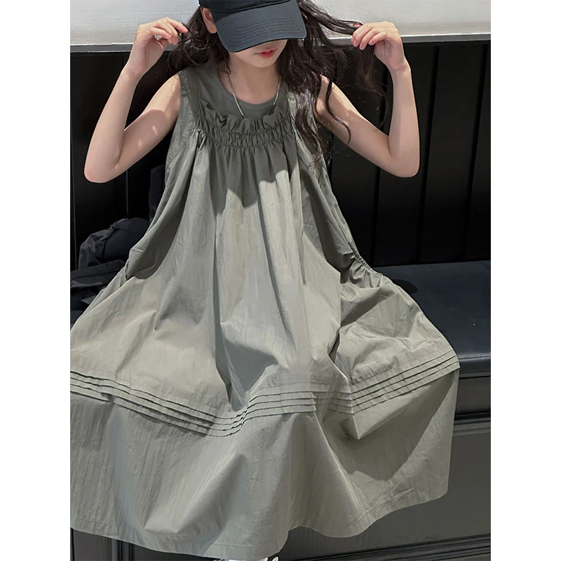 K26557高端女童夏季连衣裙2025新款儿童无袖吊带裙子A字裙背心裙