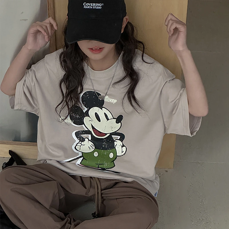 K25641韩国女童T恤儿童夏装短袖上衣2024春夏新款女大童卡通印花t