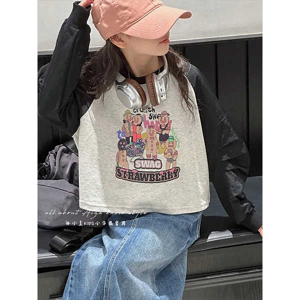 K24187韩国童装女童秋冬短款儿童长袖卫衣上衣2025加绒加厚款T恤