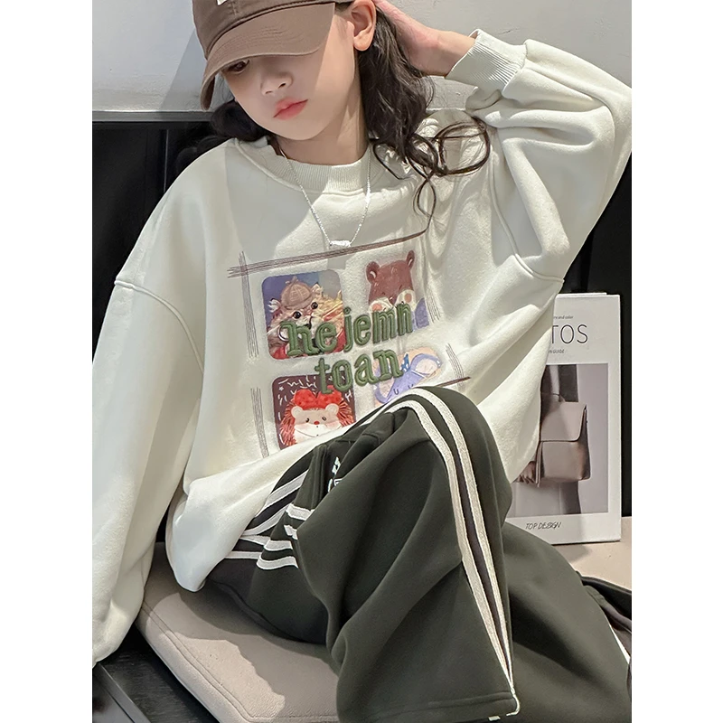 K27565孙小美女童圆领卫衣2025秋冬装新款加绒加厚大童上衣潮