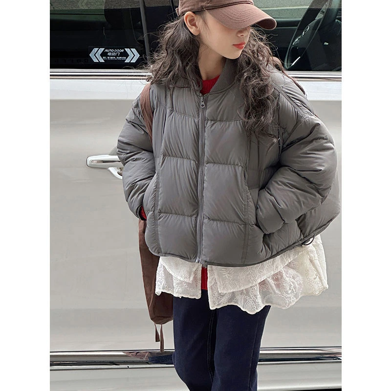 K27963蕾丝钩花假两件女童冬装短款羽绒服2025新款加厚外套女大童