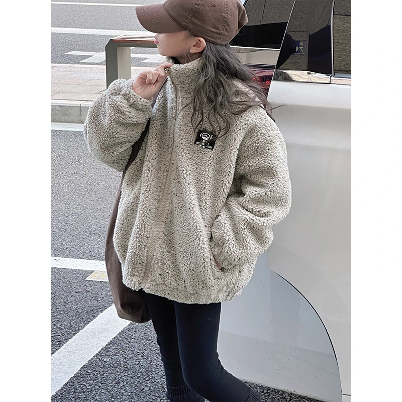 K27671女童外套秋冬装儿童毛毛衣新款2025大童夹棉加厚洋气上衣潮