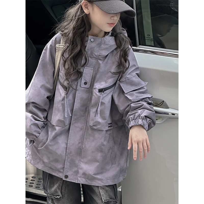 K26895孙小美女童冲锋衣儿童连帽夹棉加厚2025新款秋冬装上衣