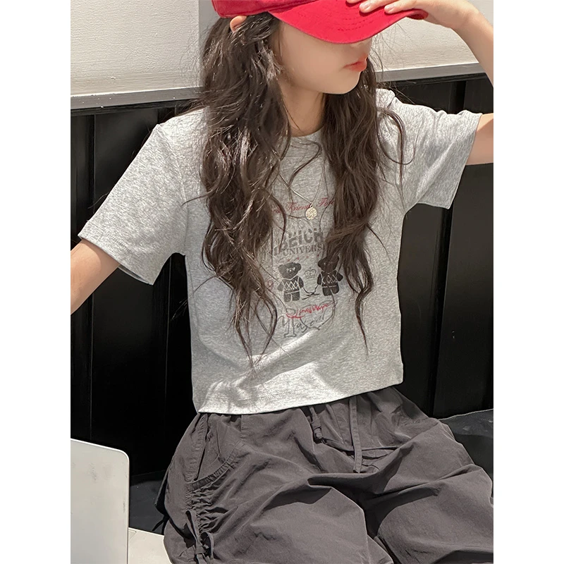 K26416韩国童装女童短袖T恤2025新款夏季儿童短款上衣洋气打底衫t