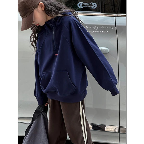 K23072韩国童装一体绒女童冬装连帽卫衣儿童加绒上衣加厚衣服潮款