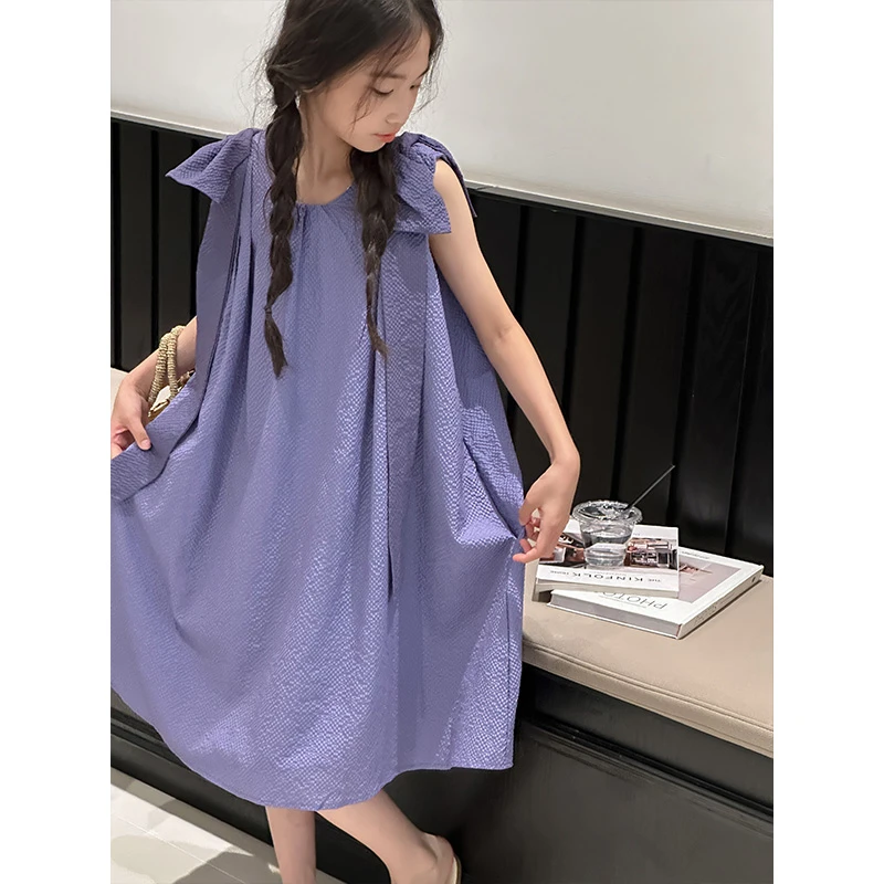 K26874肌理感女童连衣裙2025新款夏季高级感儿童无袖裙子女孩洋气