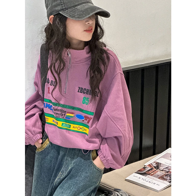 K25682孙小美拉链女童卫衣春秋装儿童上衣2025新款长袖衣服潮