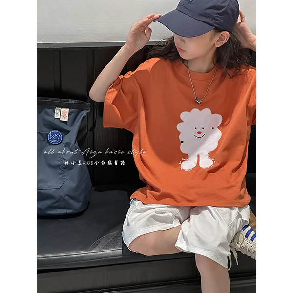 K23757韩国童装女童夏T恤2025新款短袖上衣薄大童休闲衣服宽松潮t