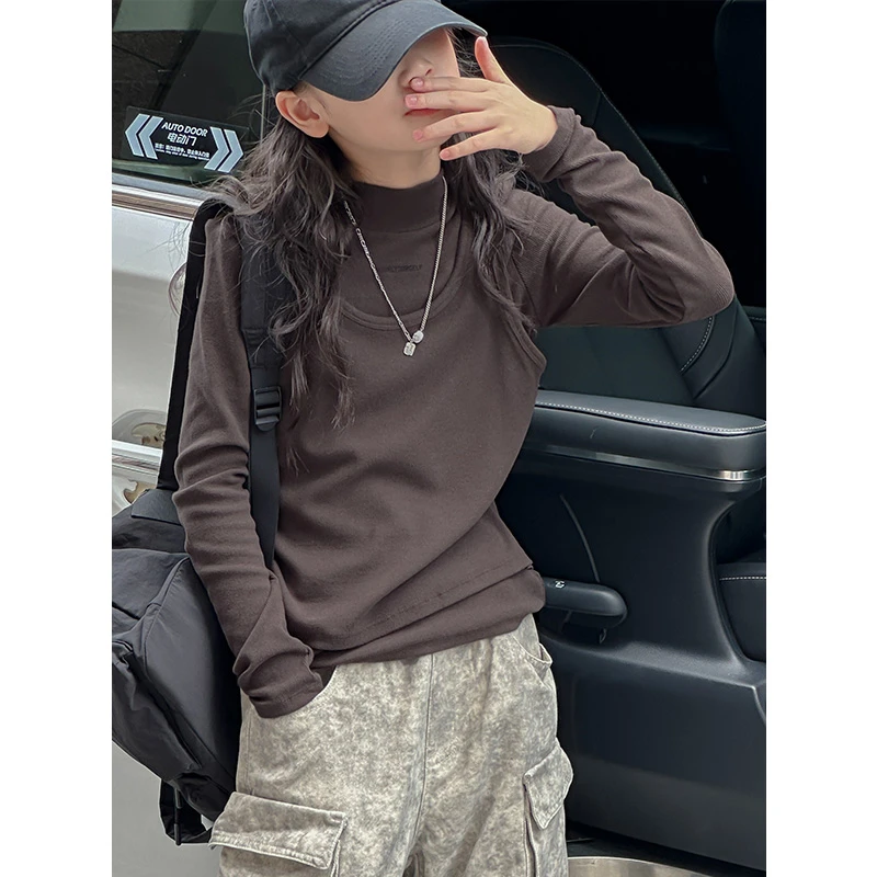 K27246孙小美假两件女童长袖T恤秋冬装2025新款加厚打底衫潮t