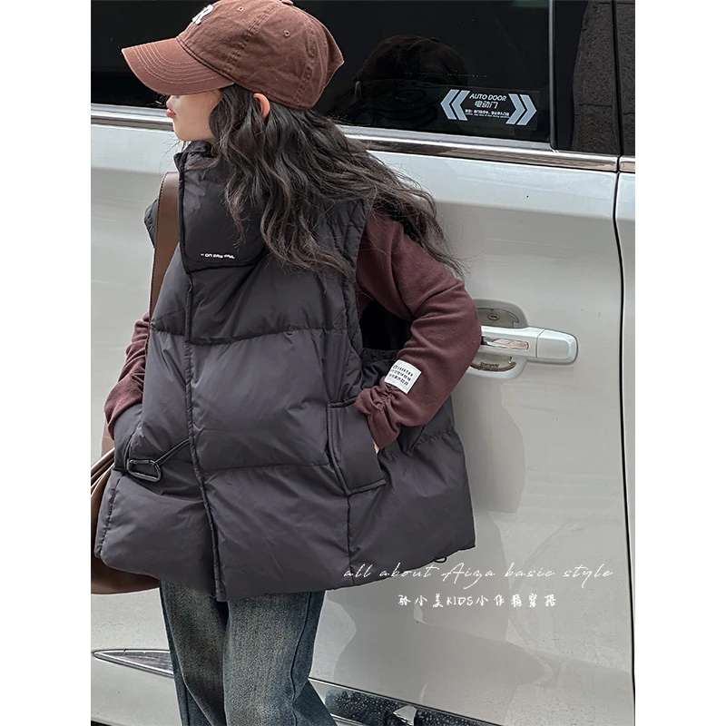 K25086磁扣韩国童装女童羽绒马甲秋冬儿童坎肩保暖马夹背心面包服