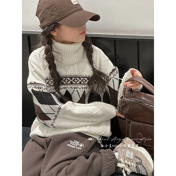 K25488韩国童装女童高领毛衣儿童洋气打底衫2025秋冬新款大童上衣