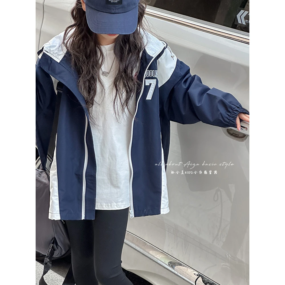 K23491韩国童装女童外套儿童连帽风衣春秋洋气网红春装冲锋衣潮款