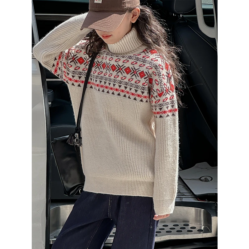 K22089孙小美KIDS高领女童毛衣针织衫2024新款秋冬装儿童加厚上衣