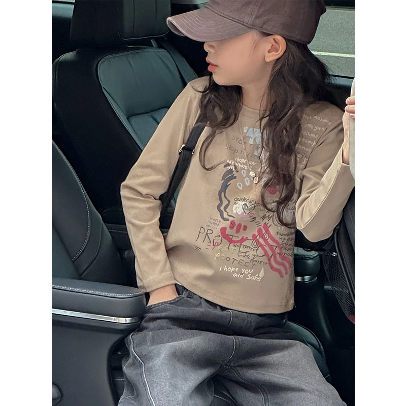 K27167孙小美彩绘女童T恤春秋装儿童上衣2025新款修身打底衫t