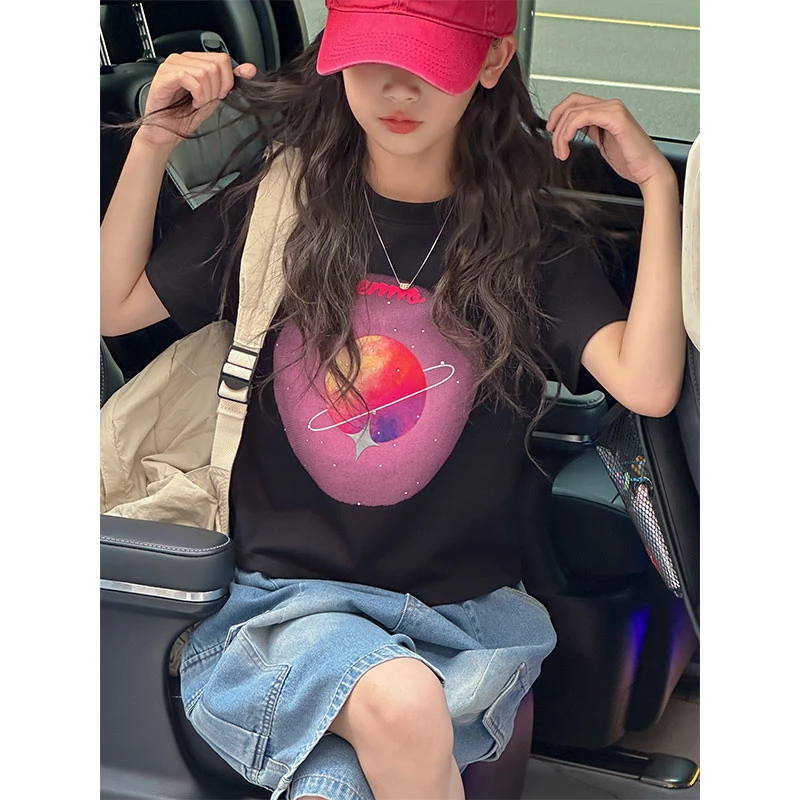 K25844女童短款T恤儿童短袖上衣夏装新款2025韩版童装衣服薄款t潮