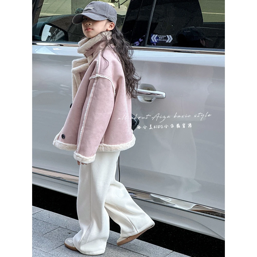K25220韩国童装女童外套秋冬2025新款儿童加绒加厚保暖夹克皮衣潮