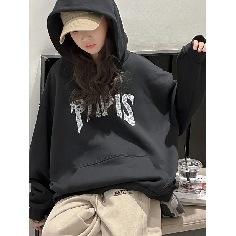 K27108孙小美涂鸦女童加绒加厚卫衣春秋款2025新款连帽上衣潮