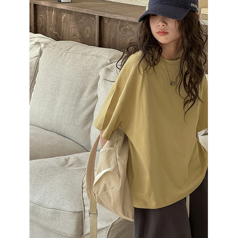 K26182女童短袖T恤夏装2025新款儿童上衣衣服大童半袖宽松打底衫t