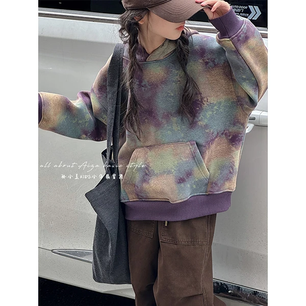 k24970韩国童装女童加绒加厚卫衣秋冬装新款儿童衣服洋气连帽上衣