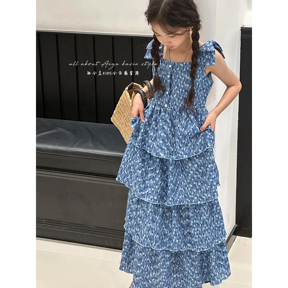 K24358韩国童装夏装碎花连衣裙2025儿童吊带蛋糕裙女孩公主裙子潮