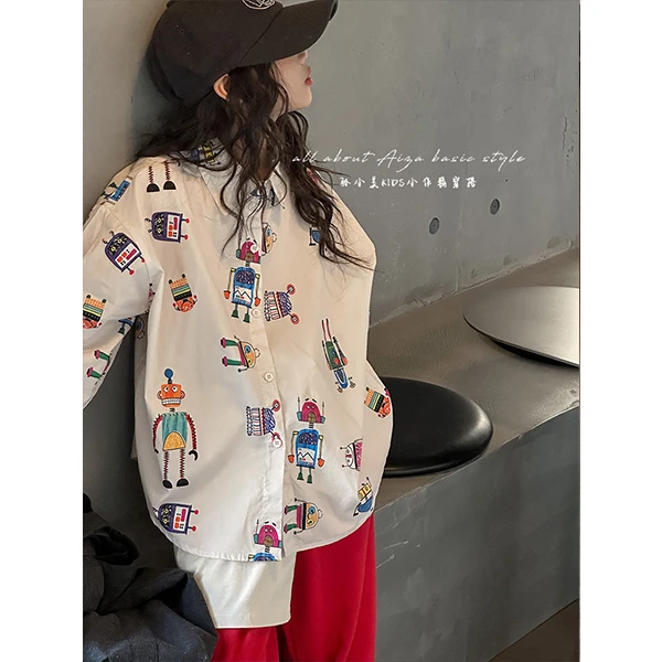 K24407韩国童装女童衬衫秋2025新年儿童春秋翻领女孩长袖时髦衬衣