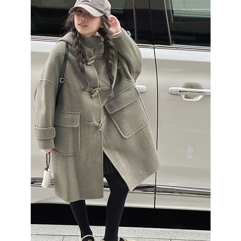 k27965羊毛大衣女童高端羊毛长款呢子外套新款秋冬装2025儿童双面
