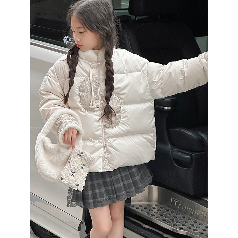 K27593中式盘扣民国风女童羽绒服2025新款冬装加厚外套短款保暖潮