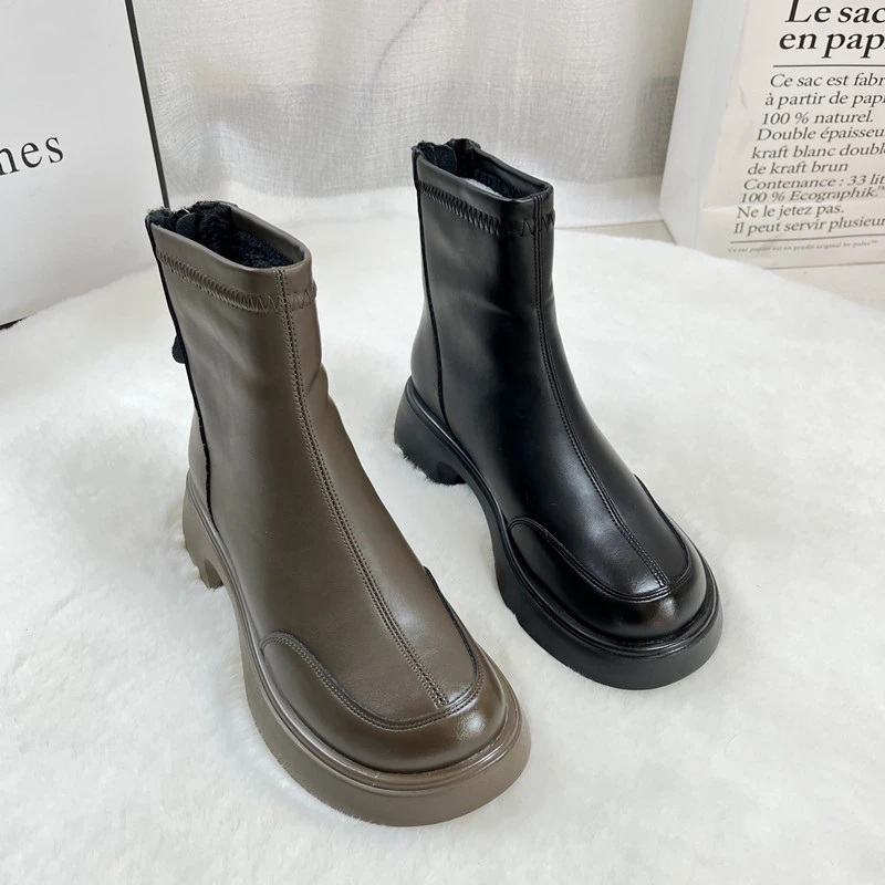 真皮马丁靴女2023年秋冬季爆款厚底圆头韩版加绒保暖超火瘦瘦短靴