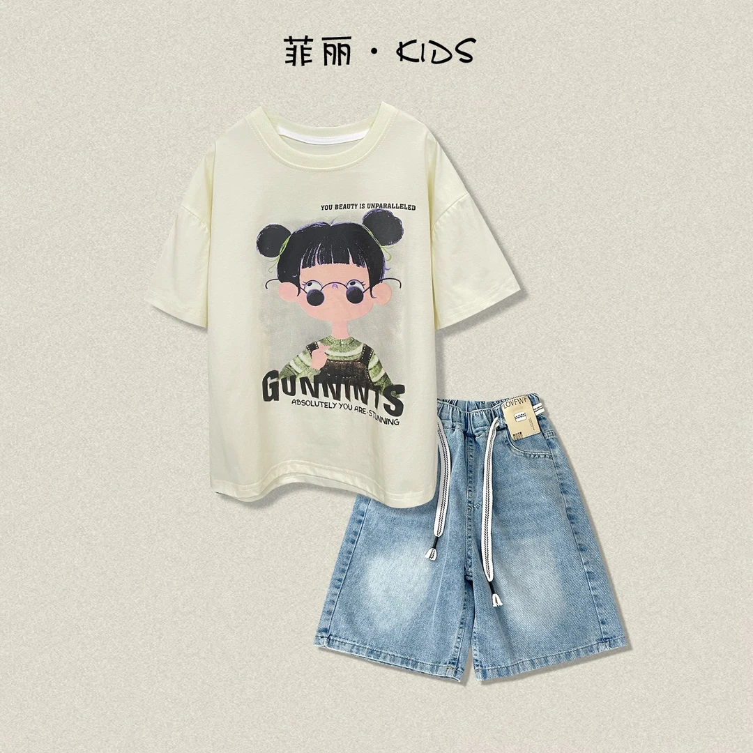 女童套装时尚休闲印花夏季韩版卡通两件套