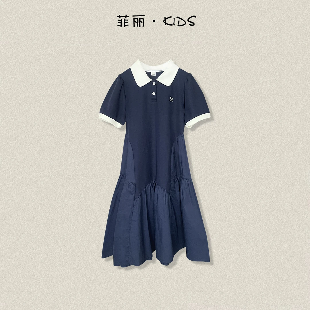 女童连衣裙时尚休闲夏季大童学生宽松裙子中长款翻领polo裙