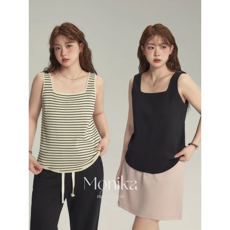 大码女装2025年胖mm春秋新款方领宽肩针织吊带内搭显瘦遮肉背心