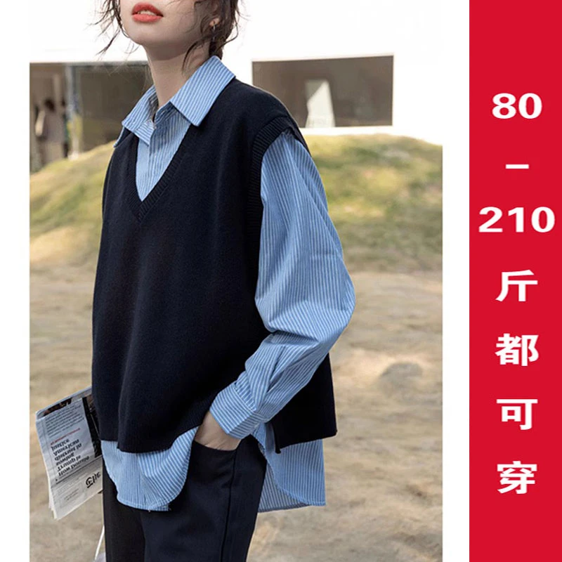 黑色针织背心马甲女春秋款坎肩毛衣叠穿搭配衬衫外穿马夹上衣早秋